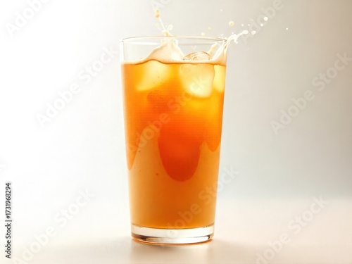 Refreshing Iced Tea with Ice Cubes and Splash in a Tall Glass