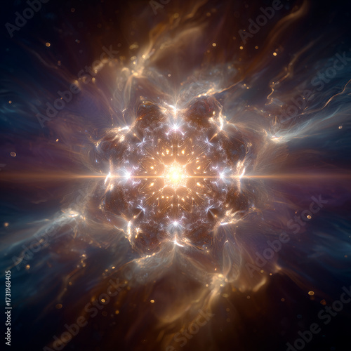 Cosmic Energy Core with Radiant Light and Symmetrical Nebula