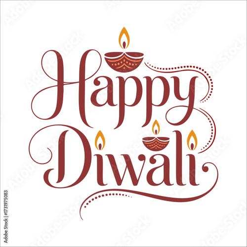 Happy Diwali vibrant text and diya candles glowing warmly festive background