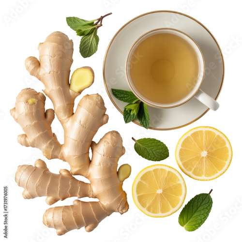  Fresh Ginger Root with Herbal Tea Props