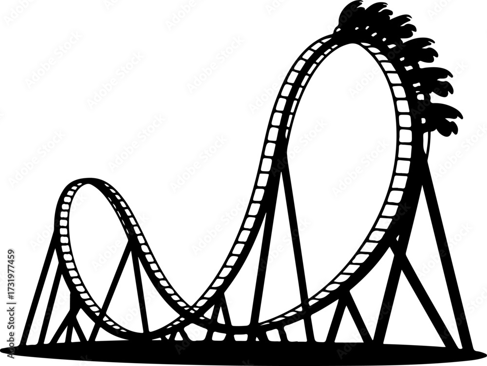 Obraz premium Roller coaster ride silhouette vector illustration