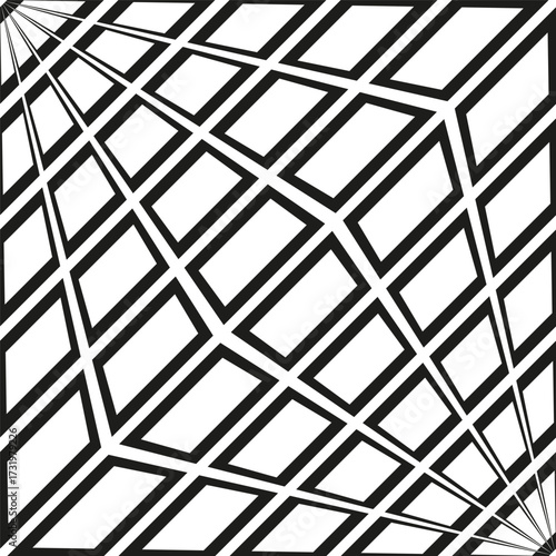 Abstract convex pattern. Warped grid design. Black white vector. Dynamic illusion illustration.