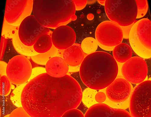 Lava lamp, vibrant red-orange bubbles