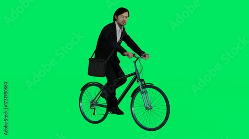 Wallpaper Mural A man in suit riding bicycle green screen animated chromakey background expression scene motion depth emotion frame colorful creative figure movement design composition cartoonish elements Torontodigital.ca