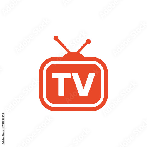 Orange television icon with TV text and antennas on a white background screen broadcast