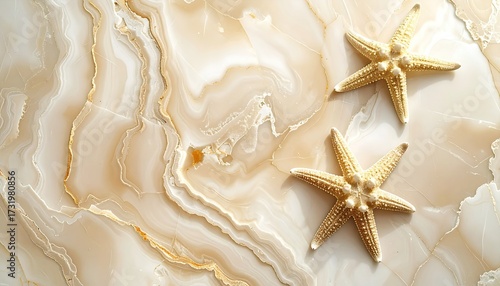 Beige marble surface with starfish (2)