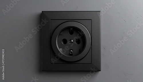 Black electrical outlet on gray textured wall