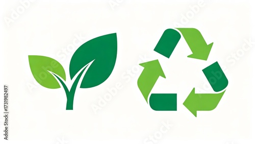 Green leaf and recycling symbol