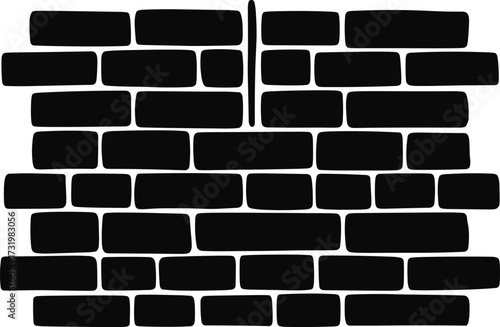 Black silhouette of a brick wall pattern with white grout lines Keywords: brick, wall, pattern