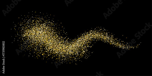Golden flash with glittering dust and shiny particles. Vector Christmas star trail, shiny light effects. Holiday and celebratory decoration for winter season. Flares and beams or shimmer texture