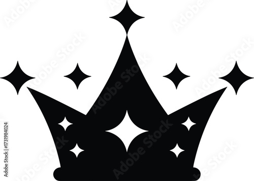 Black Silhouette of a Crown with Sparkles and Stars Keywords: crown, royal, royalty, king, queen