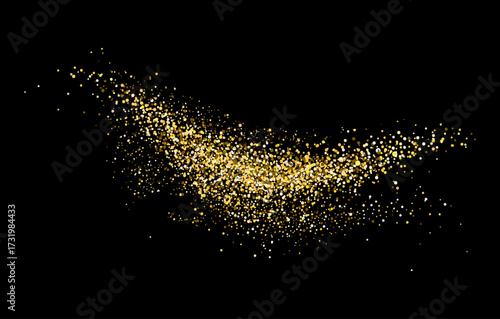 Twinkling golden dust, abstract form of luminous particles. Vector glowing fragments for arts and crafts, party and event decor, winter holiday decorations. Festivity glitter item, realistic effect