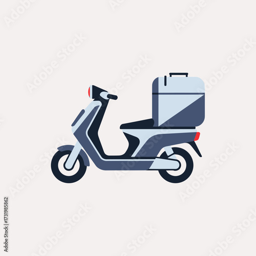 Illustration of a delivery scooter with a box on the back.