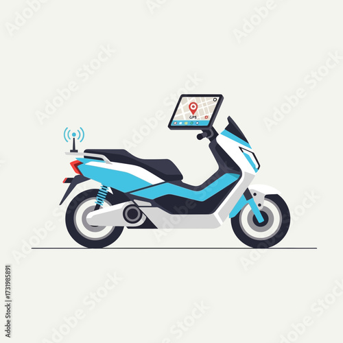 Illustration of a modern electric scooter with GPS navigation.