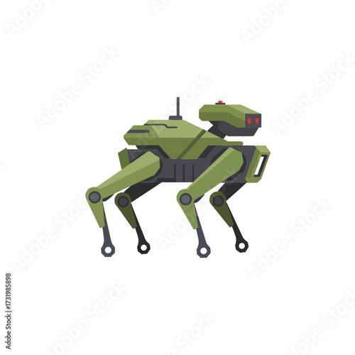 Illustration of a green robotic dog with four legs.