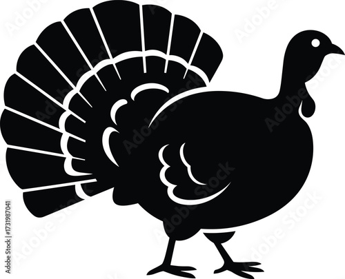 Black Silhouette of a Male Turkey with Fan Tail Displayed bird fowl