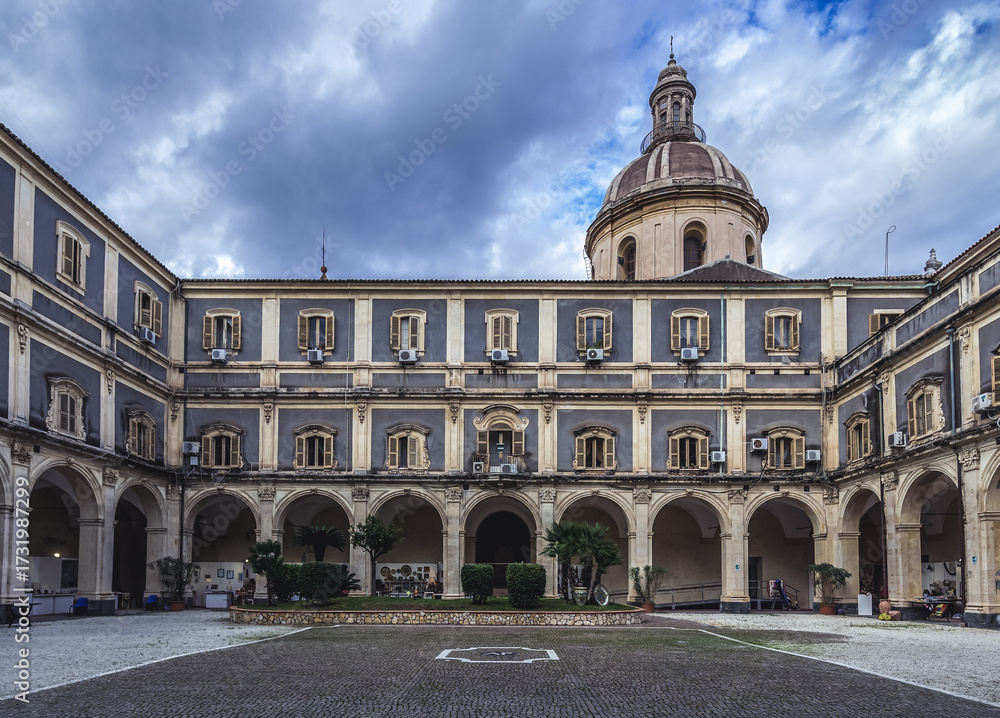 Obraz premium Courtyard of Palazzo Minoriti and Church of Archangel Michael in Catania city, Sicily, Italy