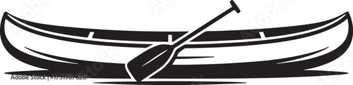Canoe with Paddle Line Art
