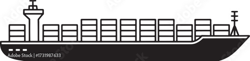 Cargo Ship Line Art Container Vessel Global Shipping Vector Illustration