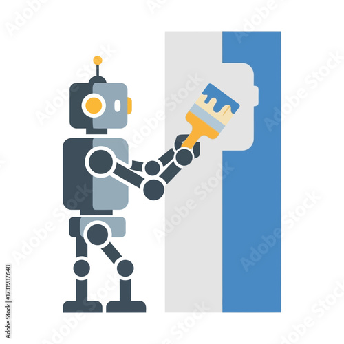 A robot painting a wall with a brush, showcasing automation and technology in construction.
