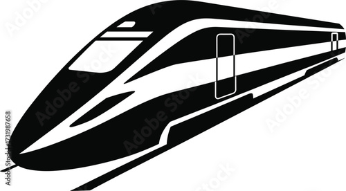 Black silhouette of a modern high-speed train on a white background bullet train locomotive