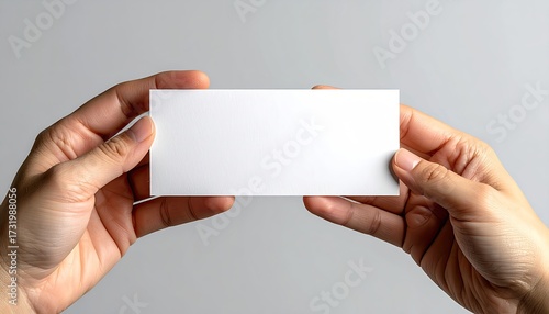 Blank white rectangular card held by two hands