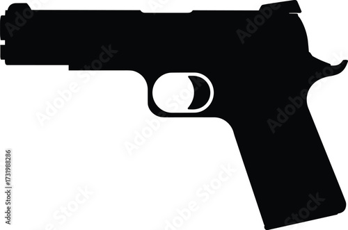 Black Silhouette of a Semi- Automatic Handgun on White Background pistol firearm