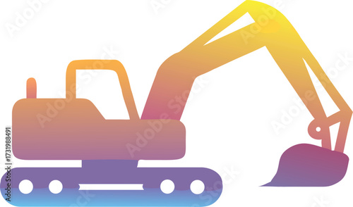 Colorful excavator icon on a white background, showcasing vibrant hues and a simple design.