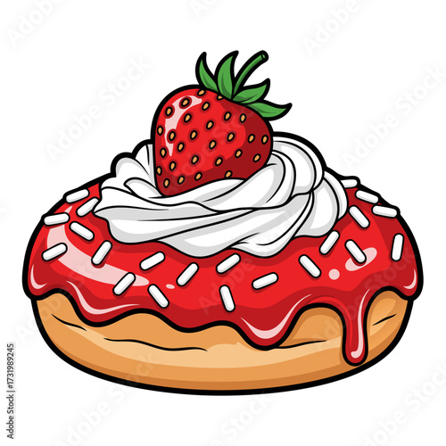 Deliciously Sweet Strawberry Donut with Cream and Sprinkles - A Perfect Treat