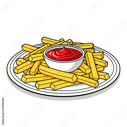 Delicious French Fries with Ketchup Served on a Plate, a Classic and Tasty Snack 