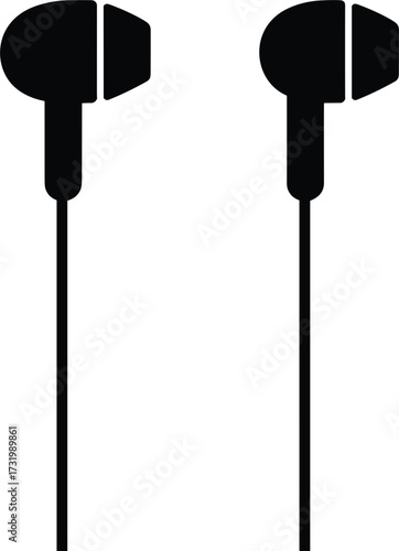 Black silhouette of in-ear headphones on a white background earphones audio