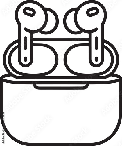 Wireless Earbuds with Charging Case Line Art