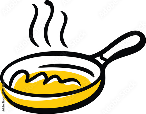 A frying pan containing cooked food, displayed on a plain white background.