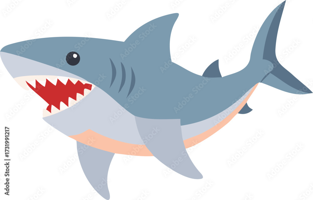 Obraz premium Vector illustration of a shark on a white background, showcasing its streamlined body and sharp fins.