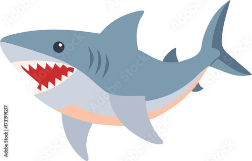 Vector illustration of a shark on a white background, showcasing its streamlined body and sharp fins.