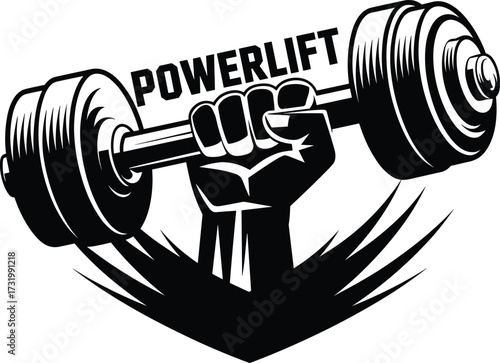 Fist Holding Barbell with " POWERLIFT" Text Silhouette powerlift powerlifting