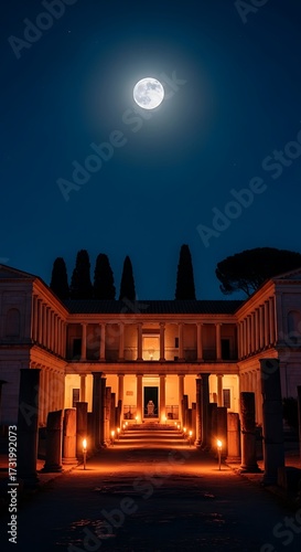 Elegant Mansion Under Moonlight.