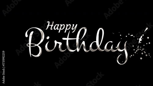 Silver cursive happy birthday on black background. Perfect for birthday cards, invitations, posters, and social media posts celebrating birthdays.