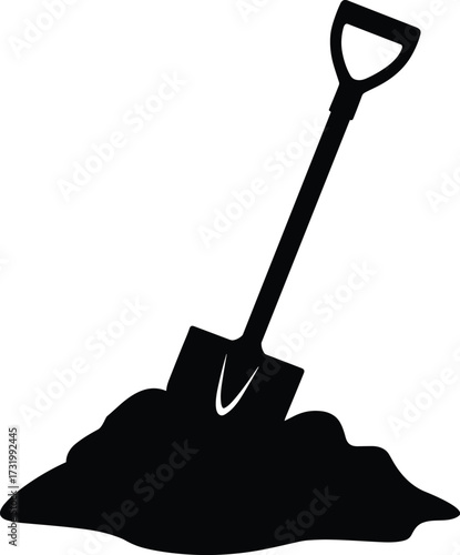 Shovel stuck in a pile of dirt on a white background soil gardening