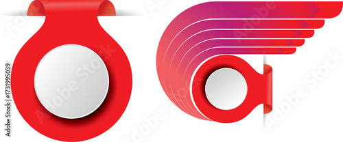 Two abstract circular icons with ribbon curls and gradient wings—EPS vector for branding and design.