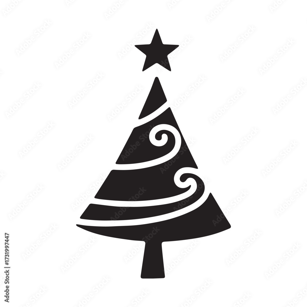 Fototapeta premium Festival silhouette decoration featuring spiral tapering design with star top resembling Christmas tree.