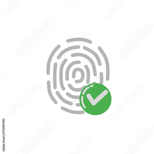 fingerprint with a green check mark. Concept of biometric authentication, identity verification, access security, and digital protection.
