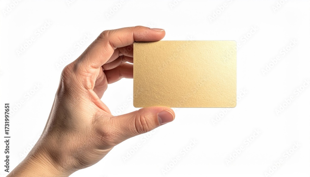 Obraz premium Hand holding a blank gold-toned business card