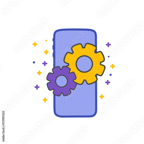 smartphone with gear icons. Concept of mobile settings, configuration, app development, system optimization, technology management, and digital innovation.