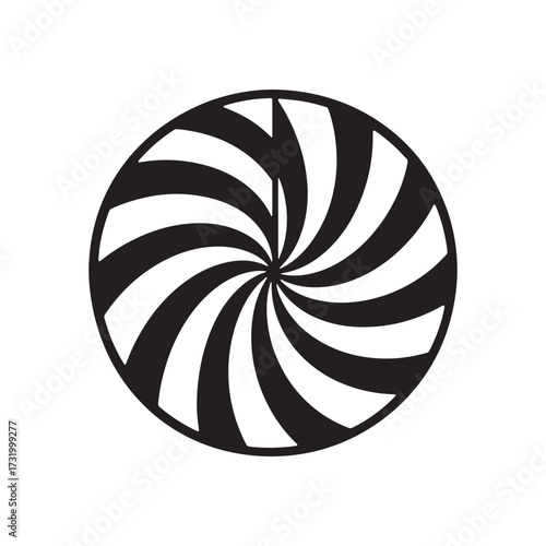 Round silhouette festival decoration featuring striking black and white spiral stripe design.