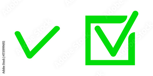 Check Mark in Action: A vibrant green check mark is displayed with the addition of a green square, symbolizing affirmation and validation.