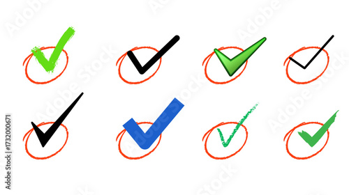 Vector illustration of yes and no check mark symbol icons for choice and approval