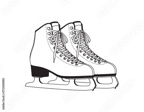 Line drawing of ice skates, perfect for illustrating winter sports, recreational activities, and the spirit of the season