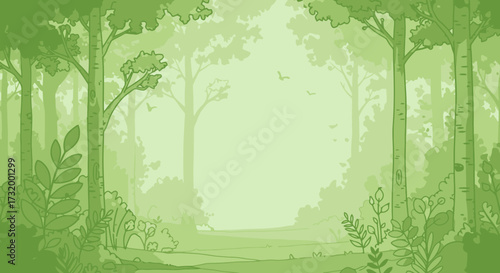 Serene Forest Scene with Lush Foliage and Ambient Light for Creative Design and Projects