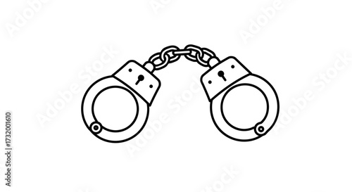 Handcuffs linked together in simple black line art design  